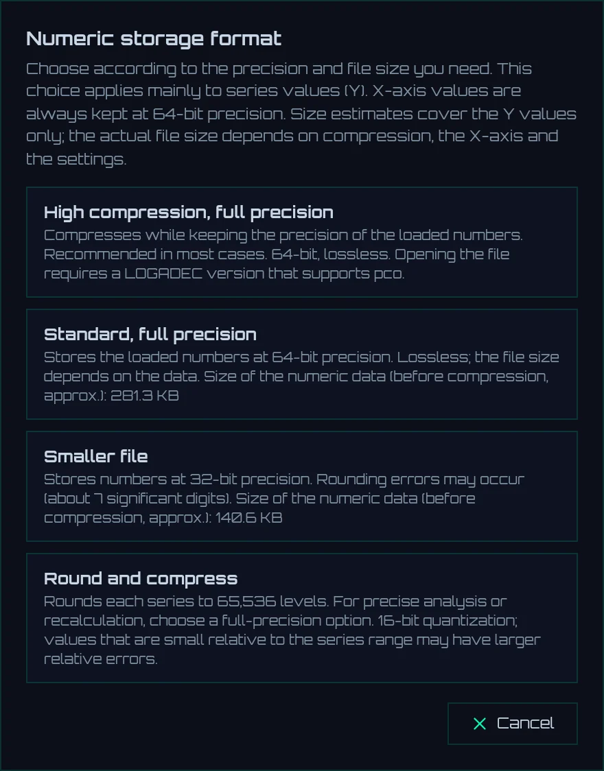Numeric storage format (paid edition)