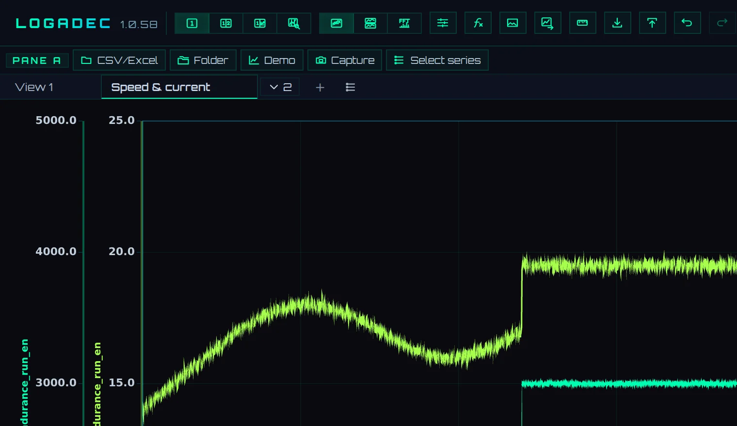 A tab named "Speed & current" created