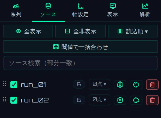 2つのファイルを読み込んだ ソース タブ