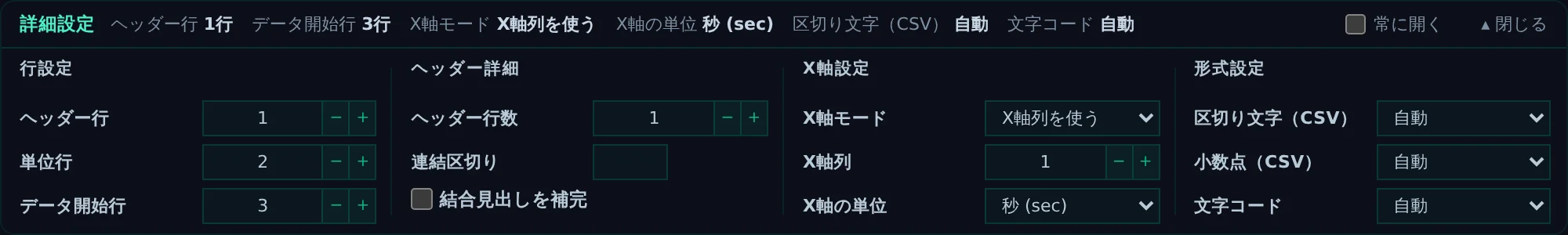 詳細設定 を開いたところ